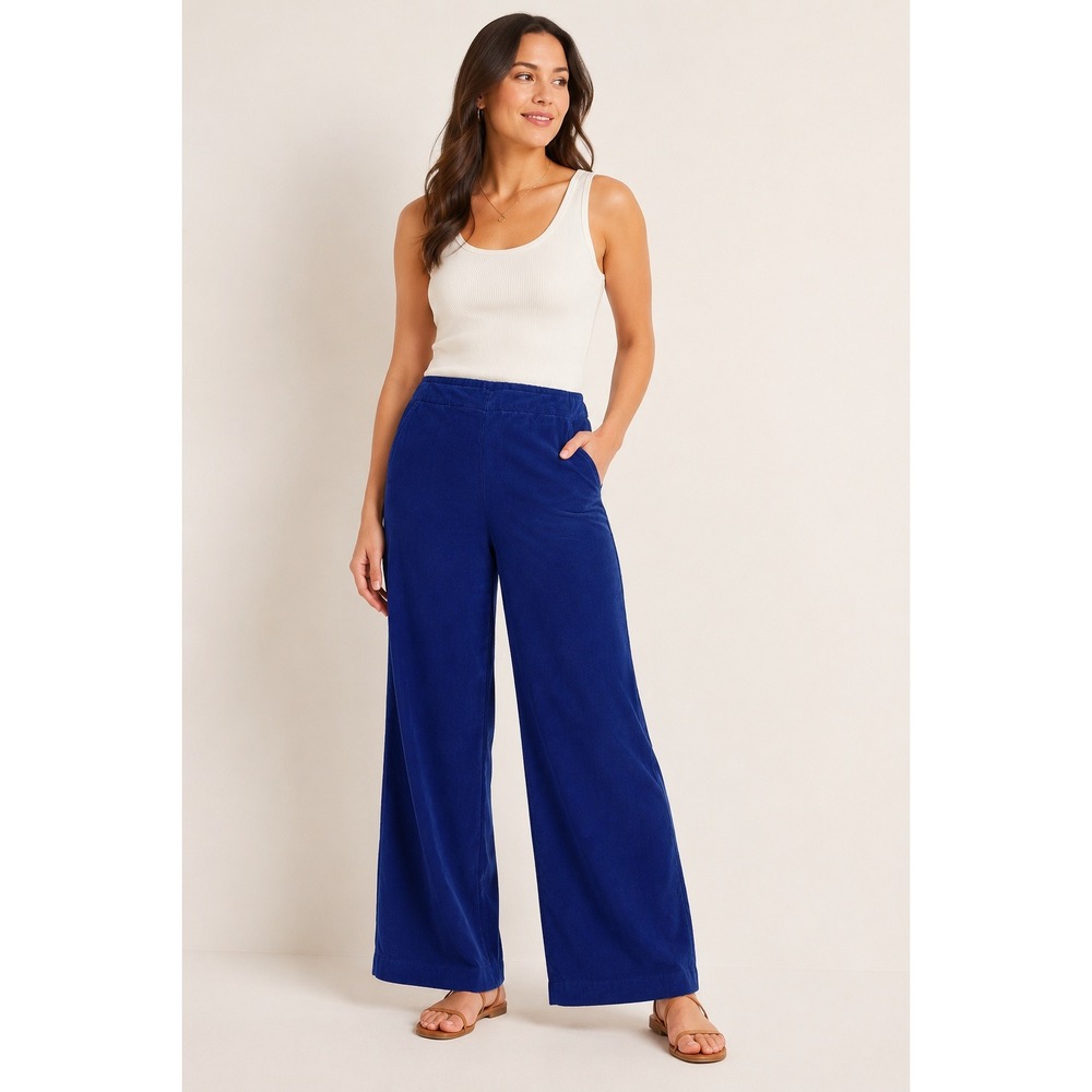 Navy Tencel Lyocell Wide Leg Trousers Sz 12 Minimalist Capsule Chic Quiet Luxury